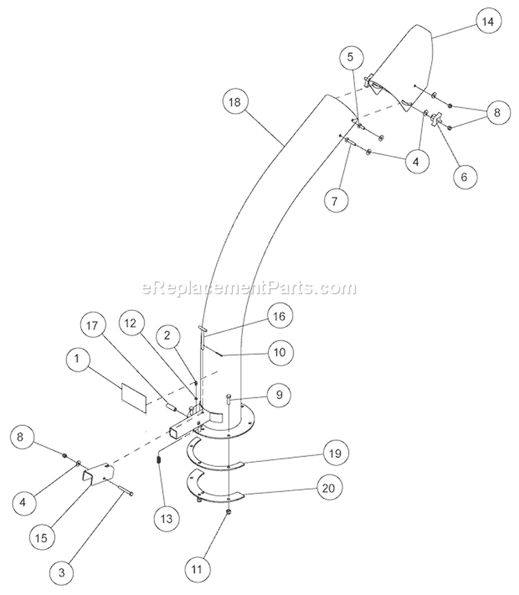 DischargeáChuteáAssembly Diagram and Parts List for SC5670B 75524 Bear Cat Chipper Shredder